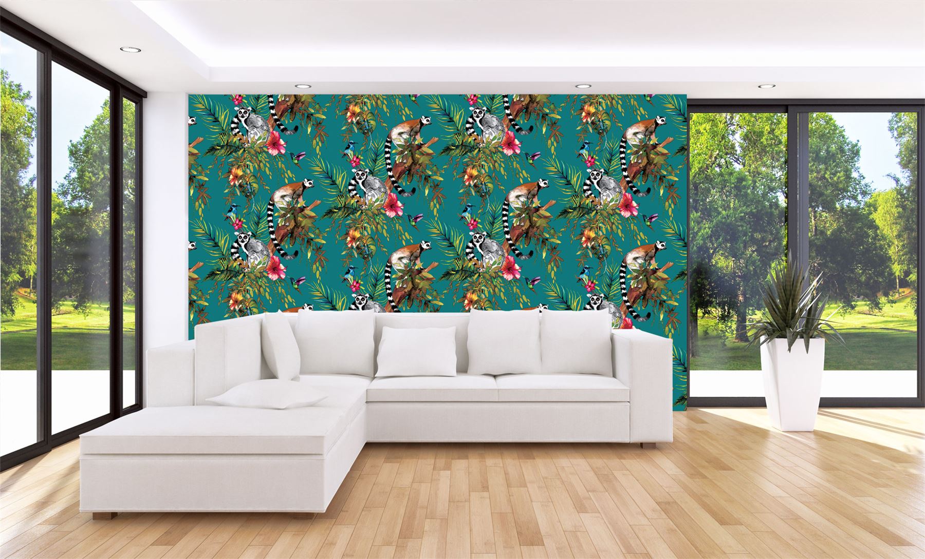 TEAL LEMUR WALLPAPER HOLDEN 12402 IMAGINARIUM FOREST