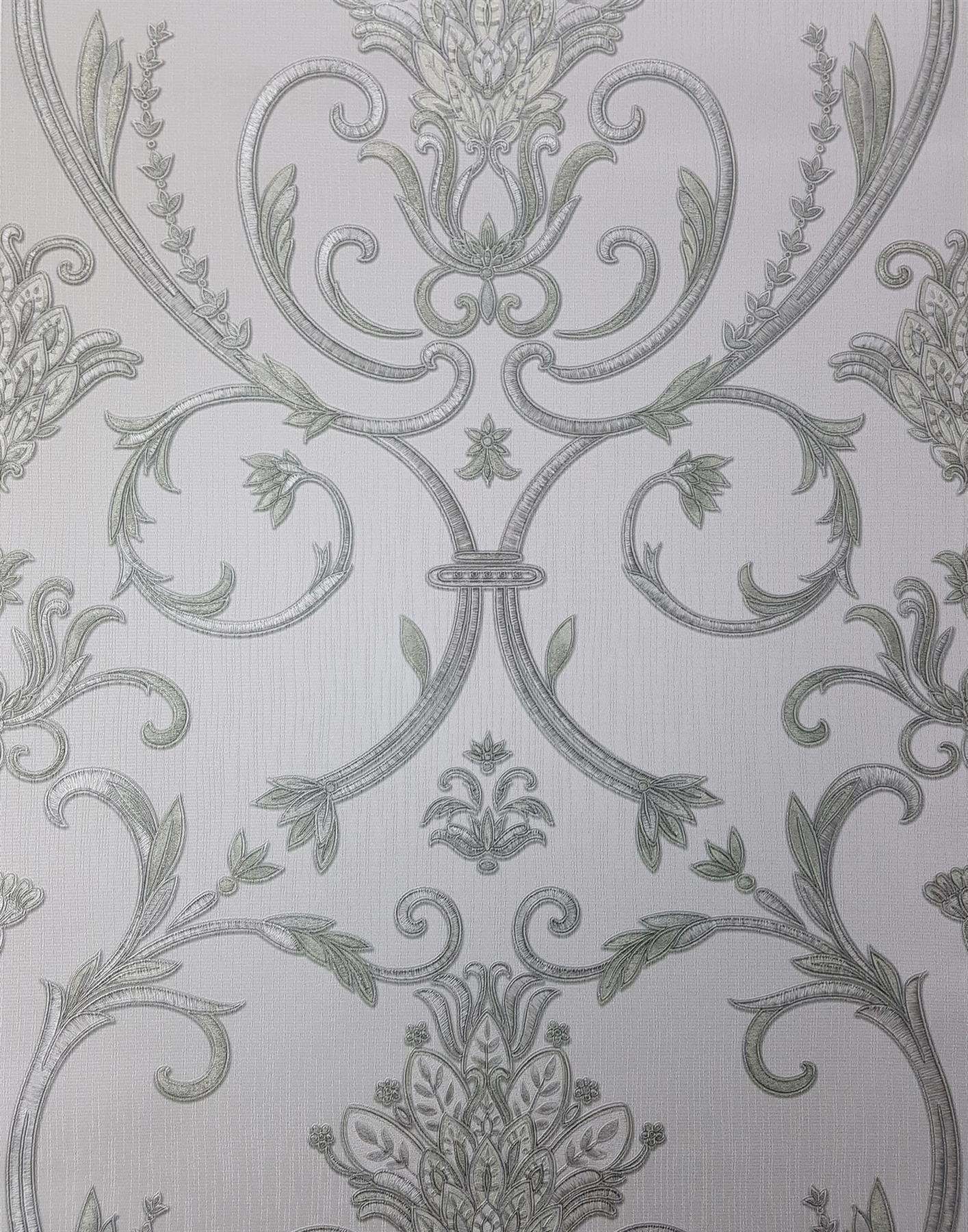 DEBONA ISABELLA DAMASK Ivory Gold Silver Wallpaper Floral Glitter