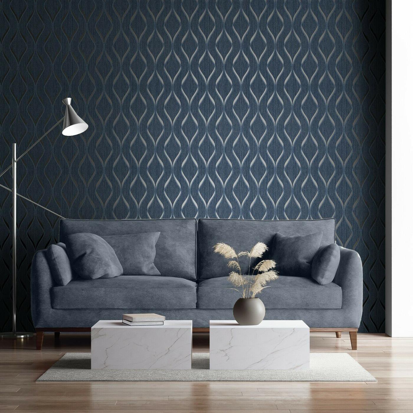 Heavyweight Blown Vinyl Indra Wave Wallpaper Geometric Modern Wallcovering - Picture 3 of 18
