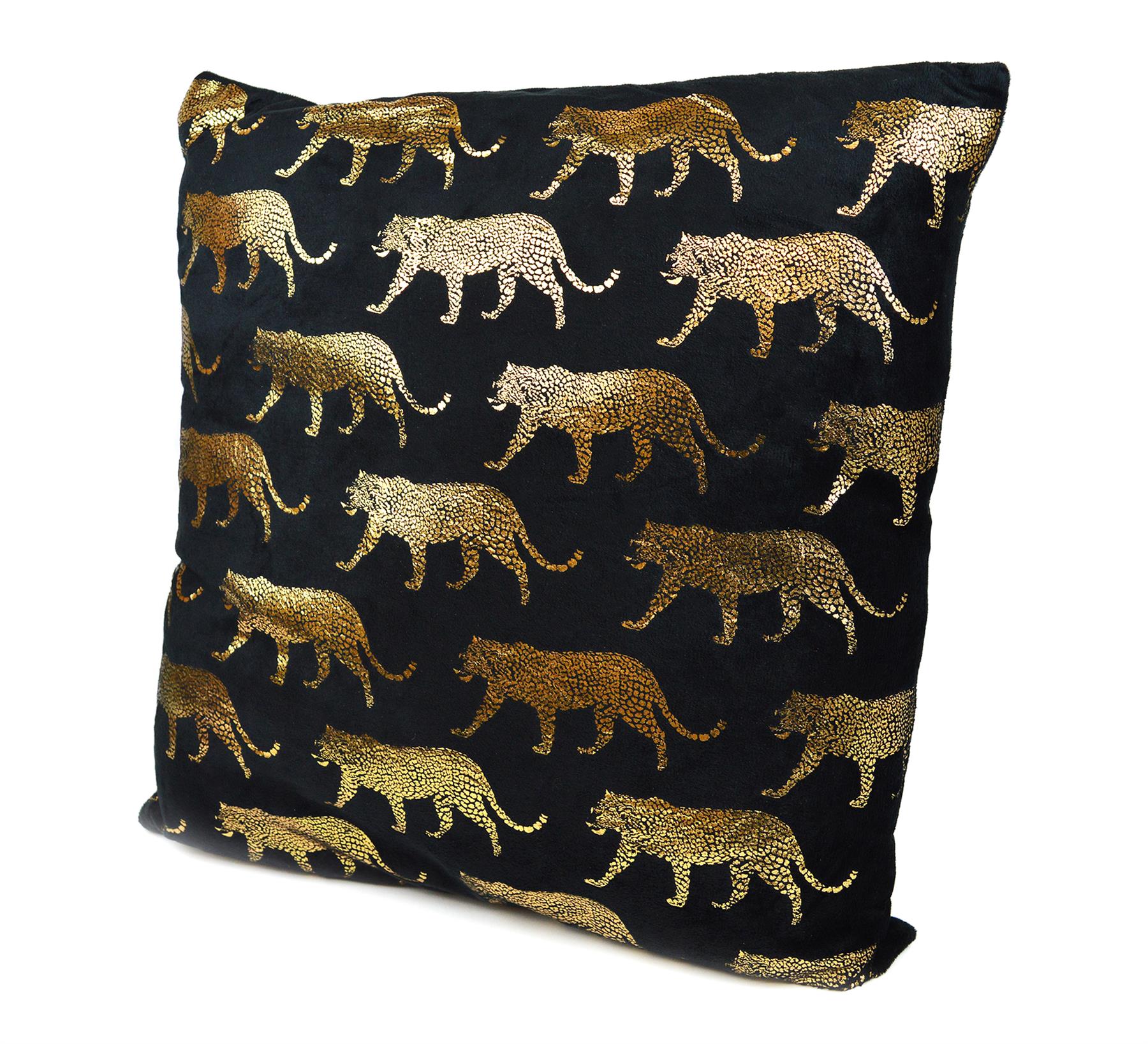 ARTHOUSE Velvet Filled Cushion cover Black Gold foil Leopard Print