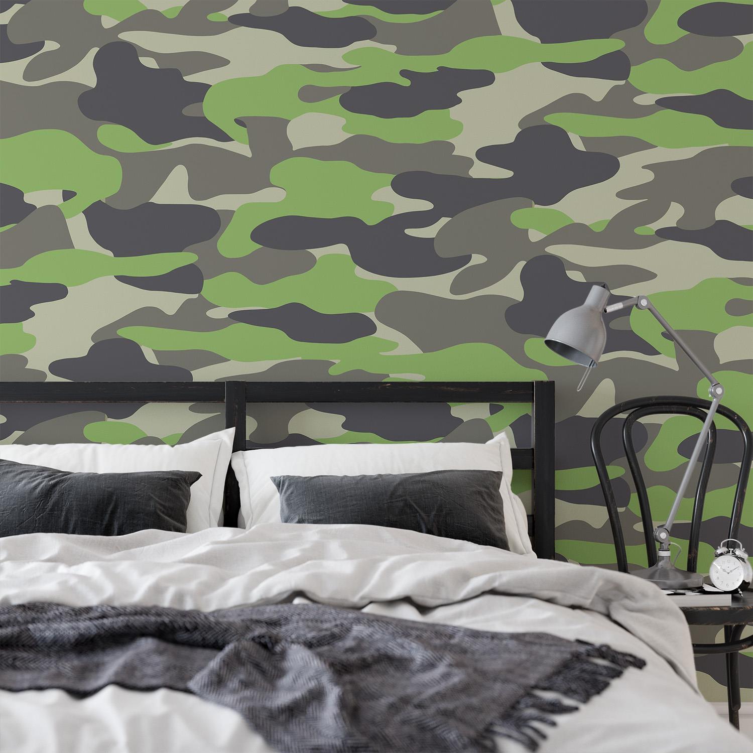 Camouflage Army Wallpaper Camo Green Brown Grey Teenager Children Boys Debona - Picture 7 of 10
