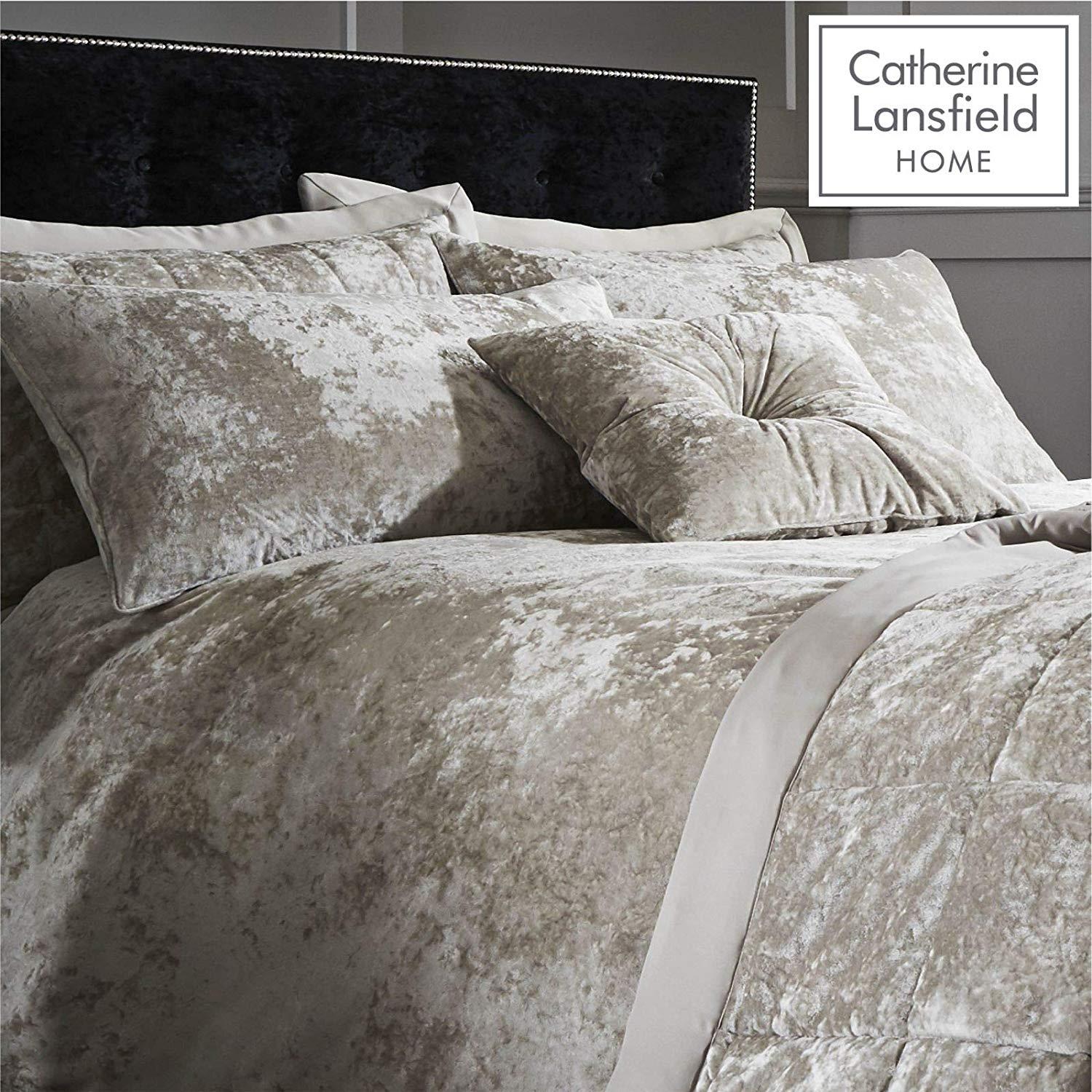 Crushed Velvet Natural Duvet Set Reversible Bedding Spread Catherine