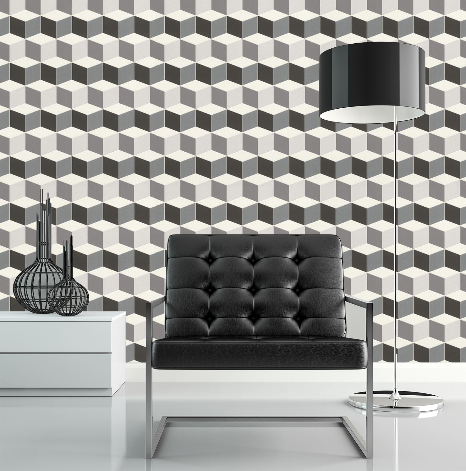 3d Effect Geometric Square Wallpaper Paste Wall Vinyl Black White 3d Effect Geometric Square Wallpaper Paste Wall Vinyl Black White