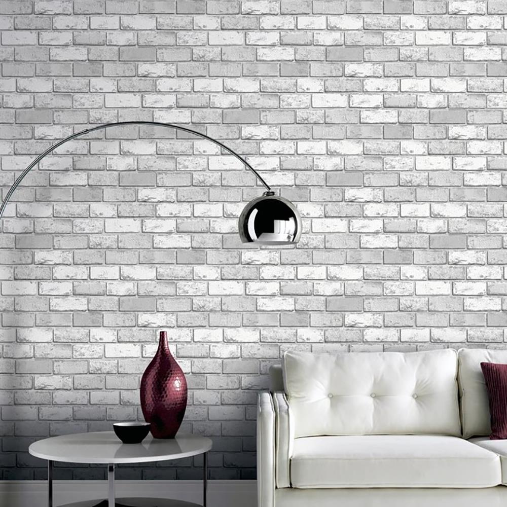 Brick Effect Arthouse Metallic White ArtiStick Peel And Stick Wallpaper
