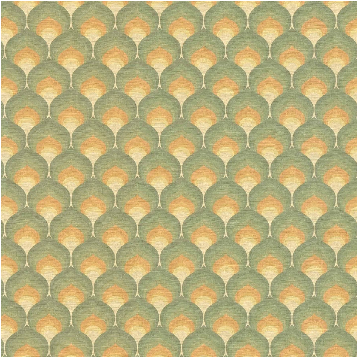 Retro Vinyl Wallpaper Green Orange Geometric Fan Pattern Mid Century Non Woven