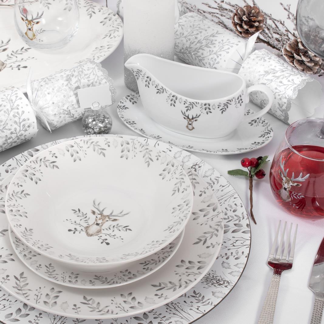 Christmas Tableware Set Grey Stag Design Full Table Setting Ceramic Table Decor - Picture 48 of 51
