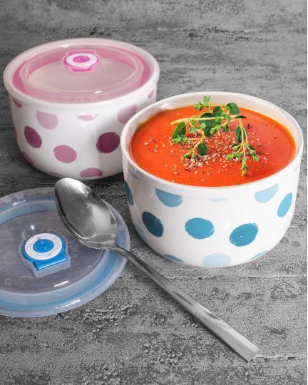 Soup Mug Bowl Dish Silicone Lid Vent Microwaveable Bone China Blue Pink 750ml - Picture 13 of 18