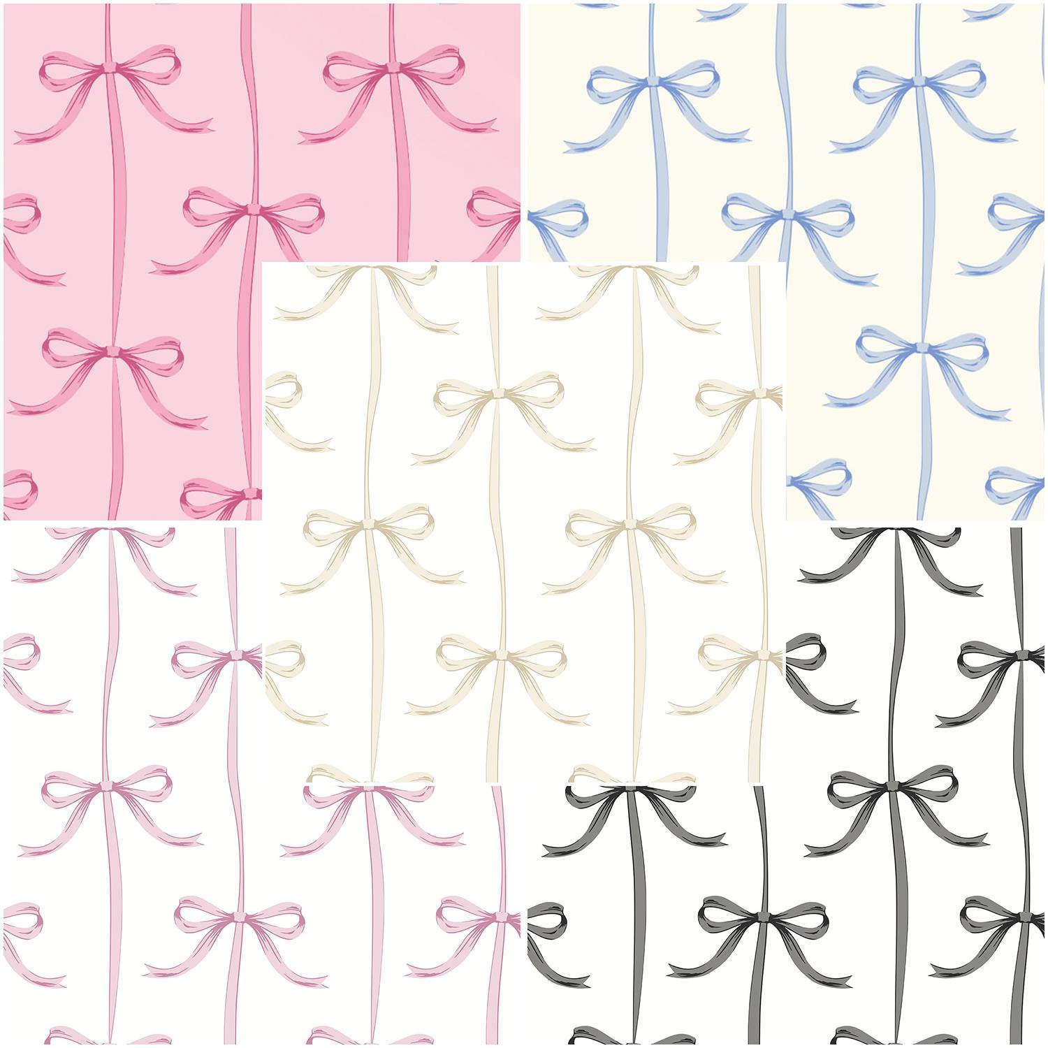 Bows Wallpaper Pink Blue Ribbons Living Room Girls Bedroom Nursery Feature Wall