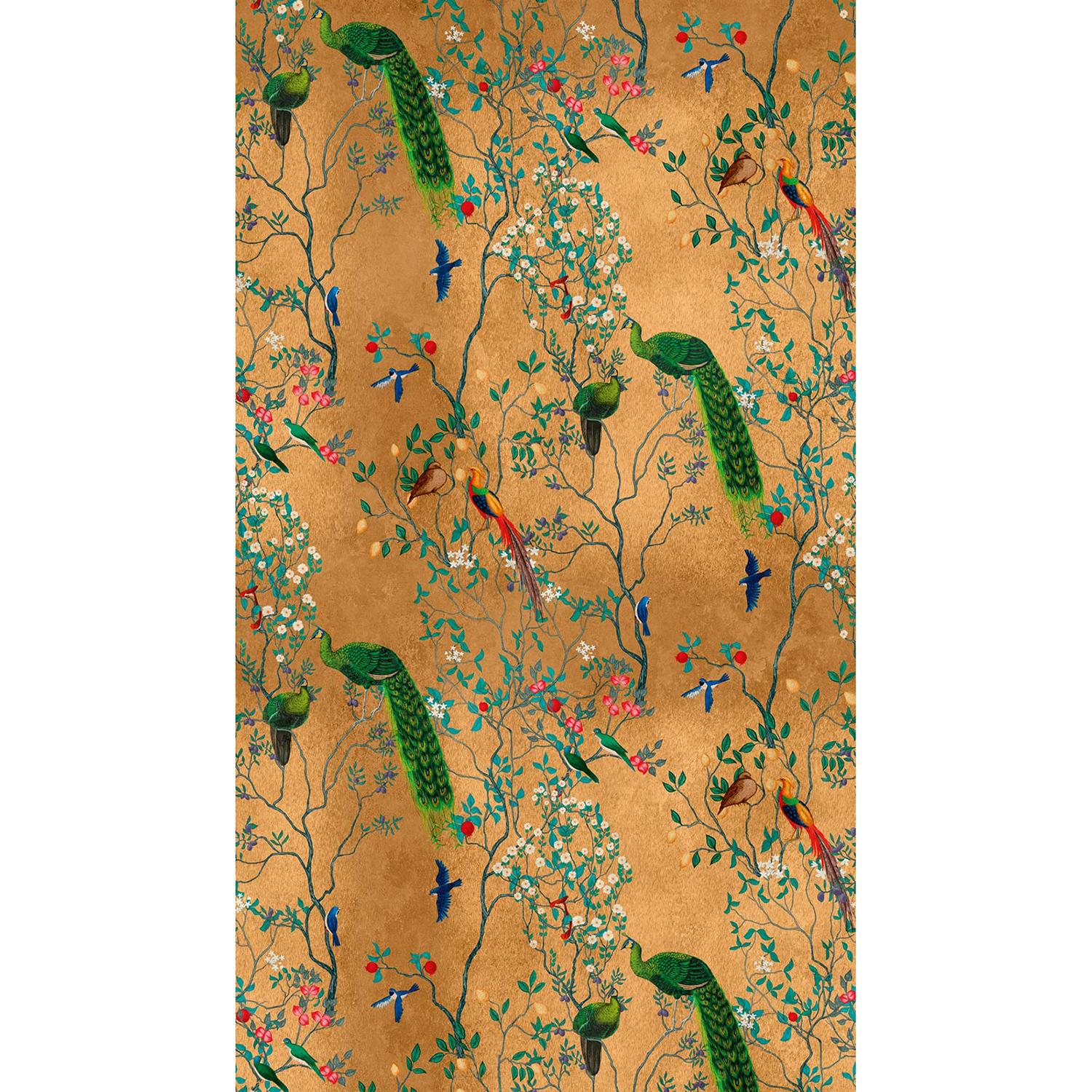 Floral Peacock Wall Mural Green Yellow Birds Chinoiserie Paste The Wall