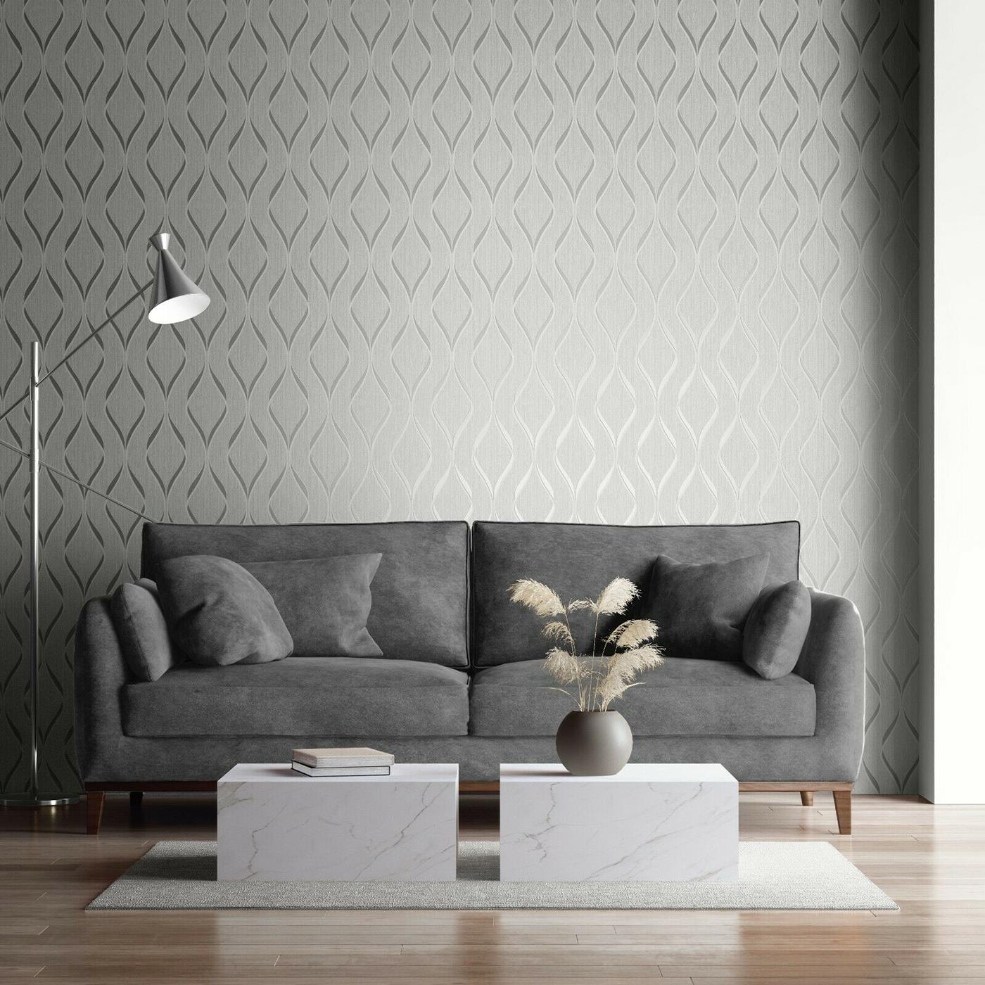 Heavyweight Blown Vinyl Indra Wave Wallpaper Geometric Modern Wallcovering - Picture 17 of 18