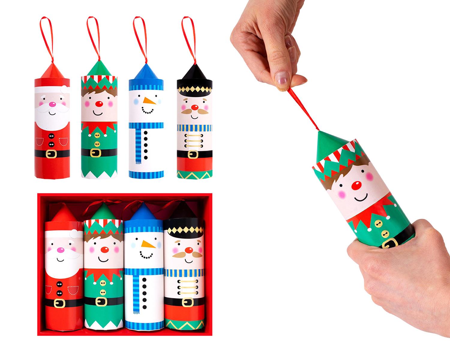 4 Pull Pop Christmas Crackers Santa Elf Nutcracker Gifts Origami Snaps