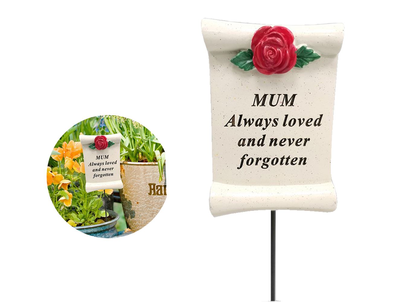 Memorial Graveside Plaque Ornament Grave Stone Rose Flower Scroll