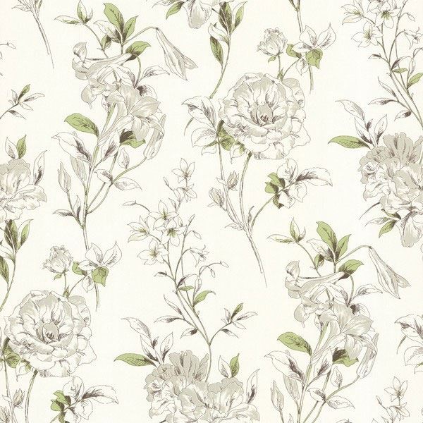 Floral Flower Wallpaper White Cream Brown Green Feature Decor Paste The