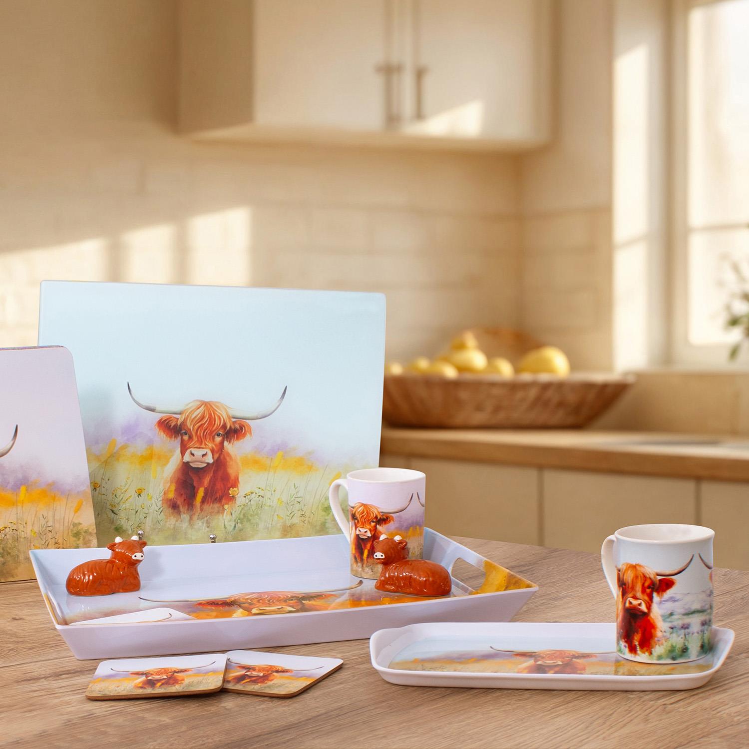 Accessori cucina pranzo a tema mucca Highland tazze vassoi sottobicchieri tovagliette - Foto 47 di 72