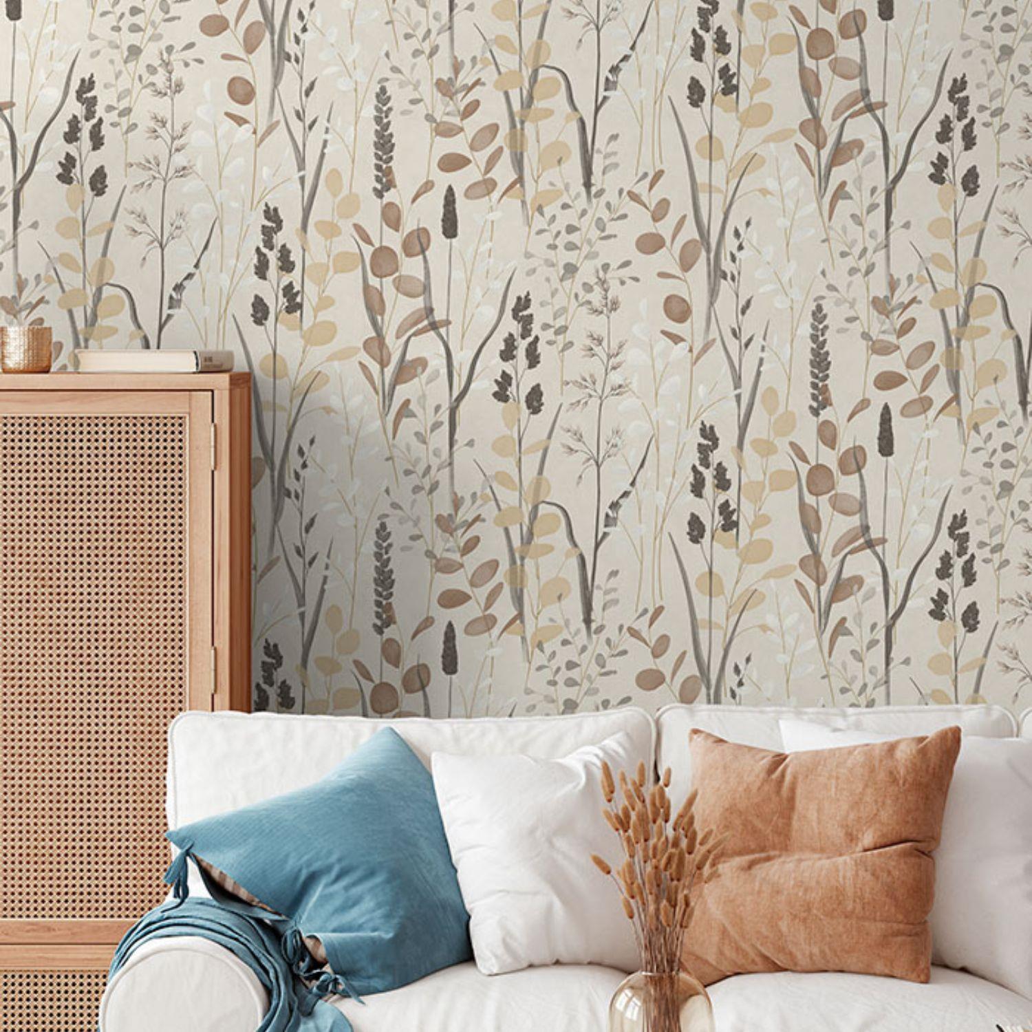 Grandeco Karuna Wildflowers Peach/Cream/Neutral Wallpaper Paste The Wall - Picture 8 of 17
