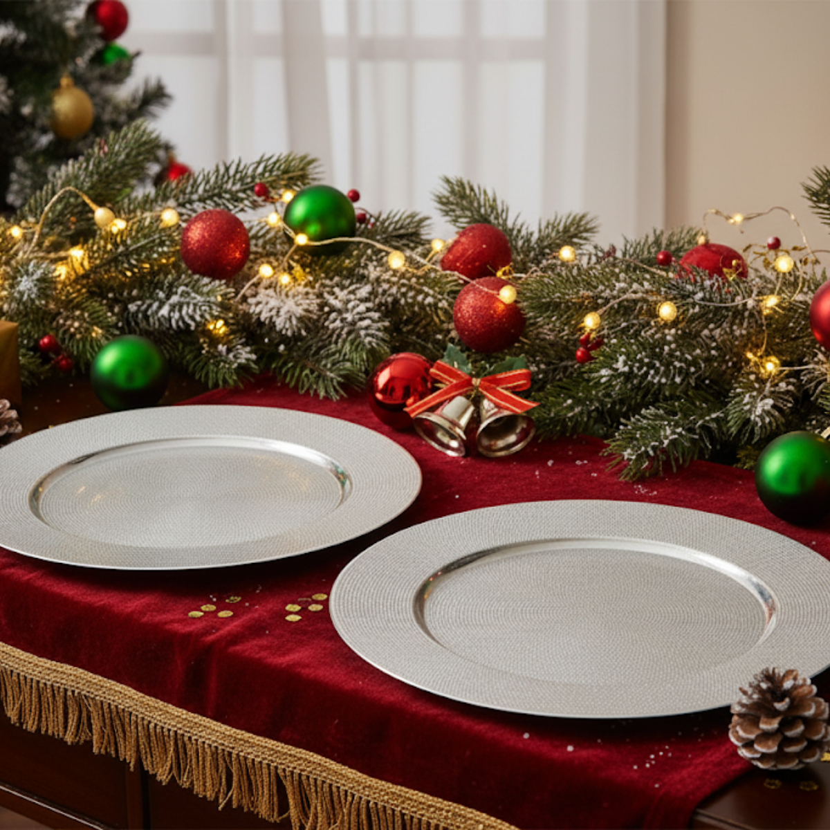 Christmas Dinner Charger Plate Set of 6 Metallic Embossed Table Decoration - Picture 24 of 25