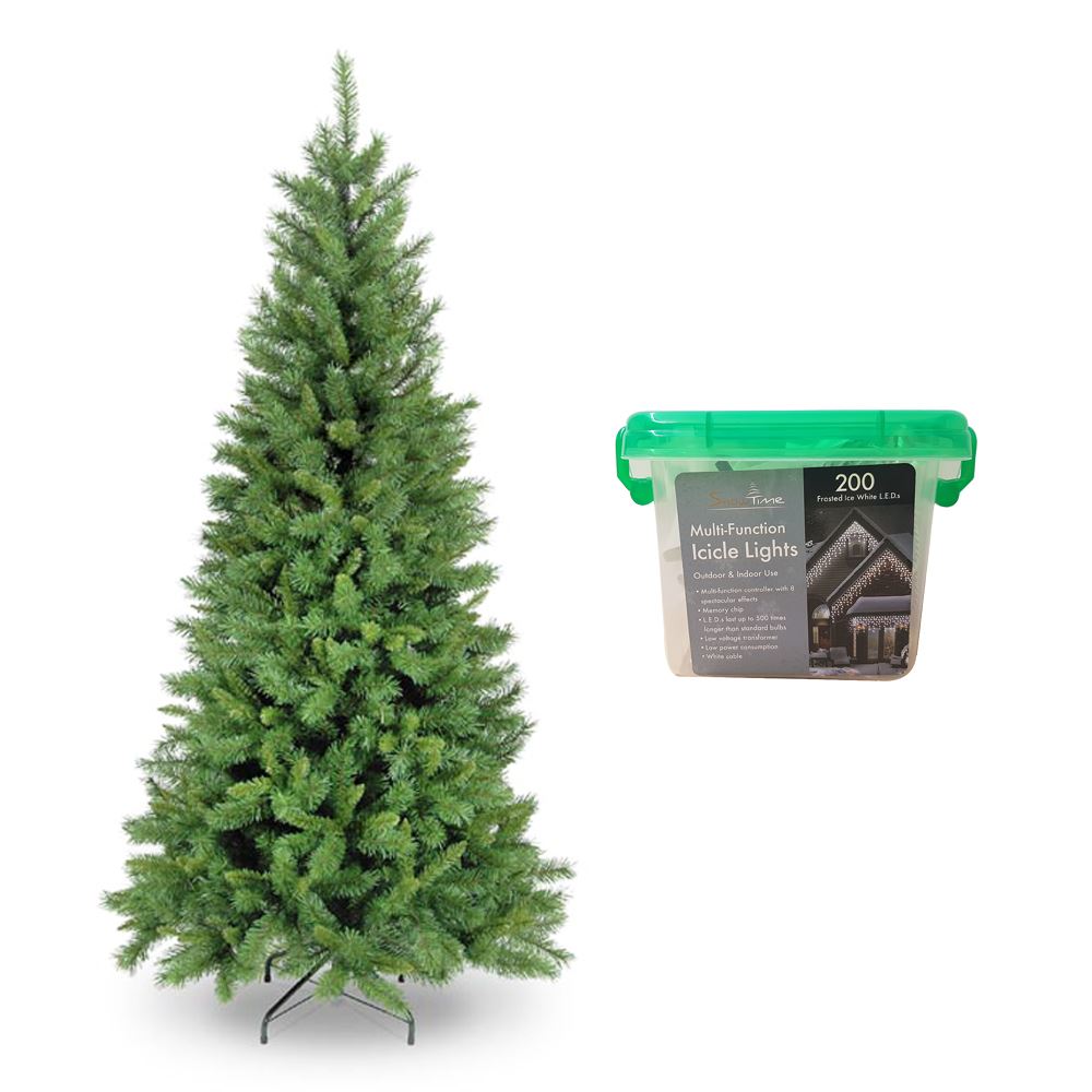 180cm Duchess Spruce 772 Tips W 200 Frosted Ice White Led Icicle
