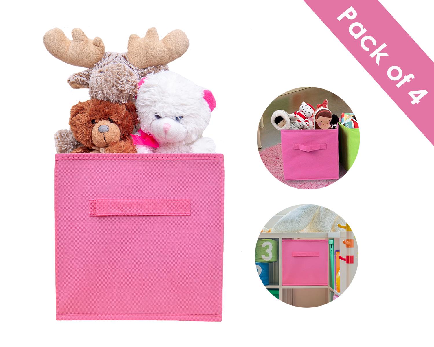 4 Folding Storage Boxes Canvas Pink Girls Nursery Kids Children Home