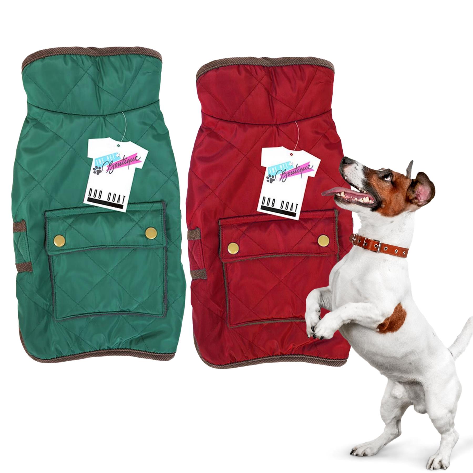 Quilted Pet Jacket Warm Dog Coat Padded Green Or Red eBay