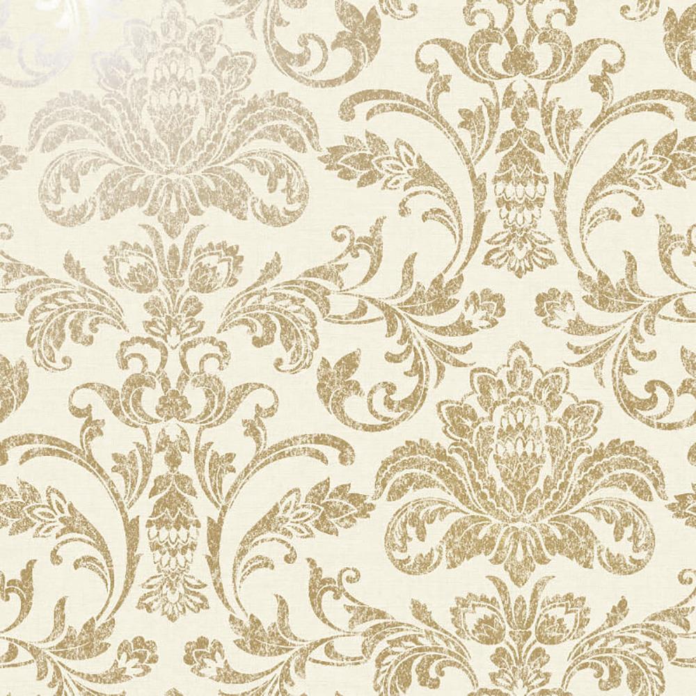Holden Glistening Damask Wallpaper Grey Charcoal Cream Rose Gold