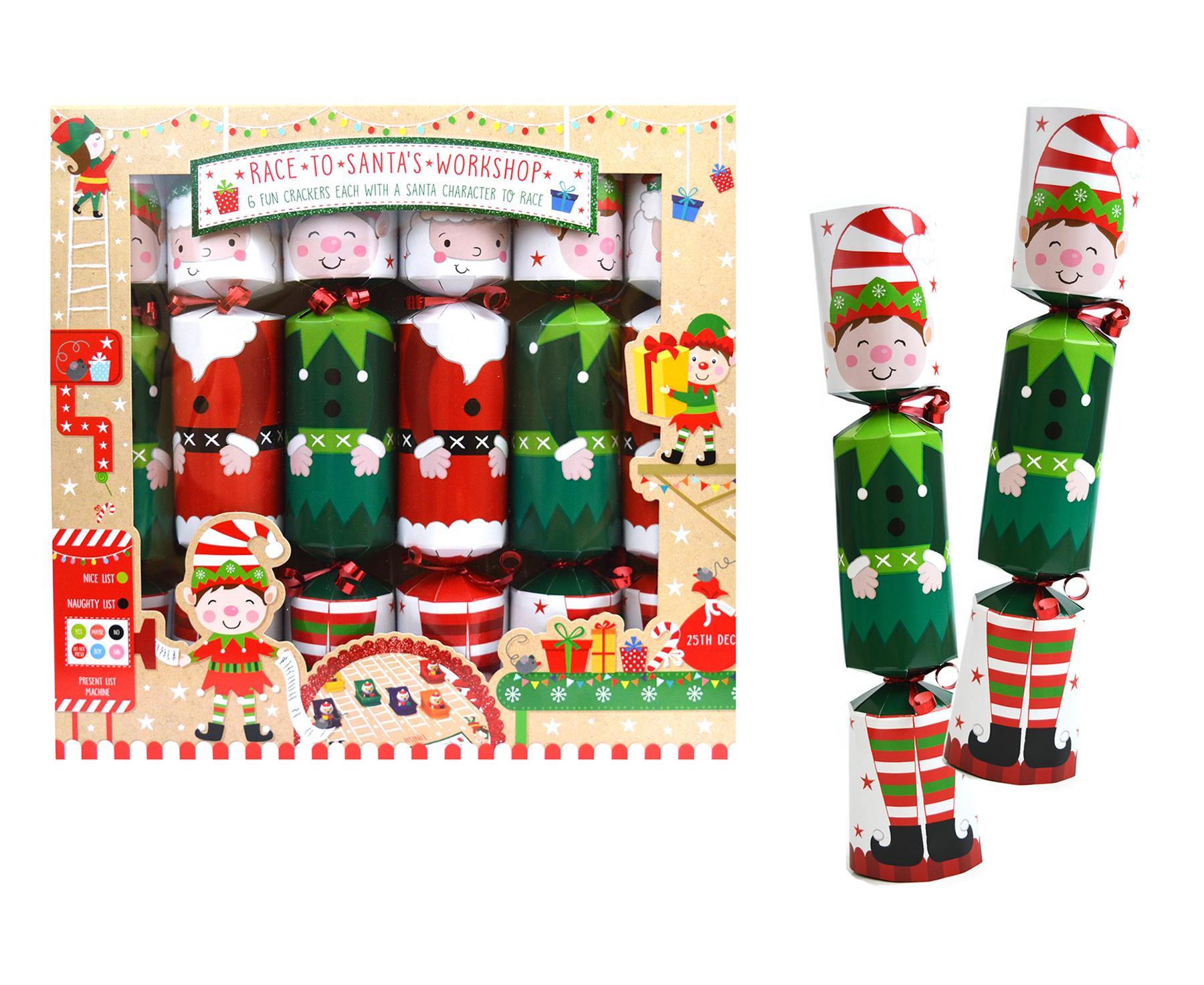 6 Christmas Crackers Santa Elf Theme Xmas Pull Back Toy Family Table