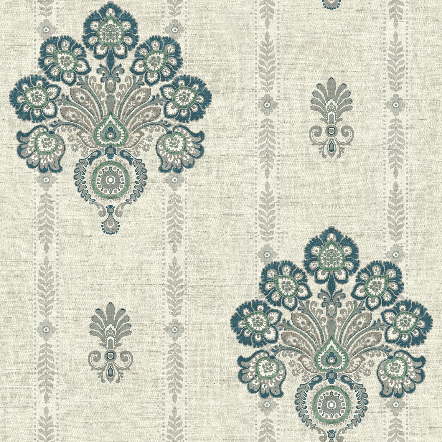 Wallquest Caspia Indian Flower Wallpaper Floral Design Classic Acrylic Coated - Picture 7 of 11