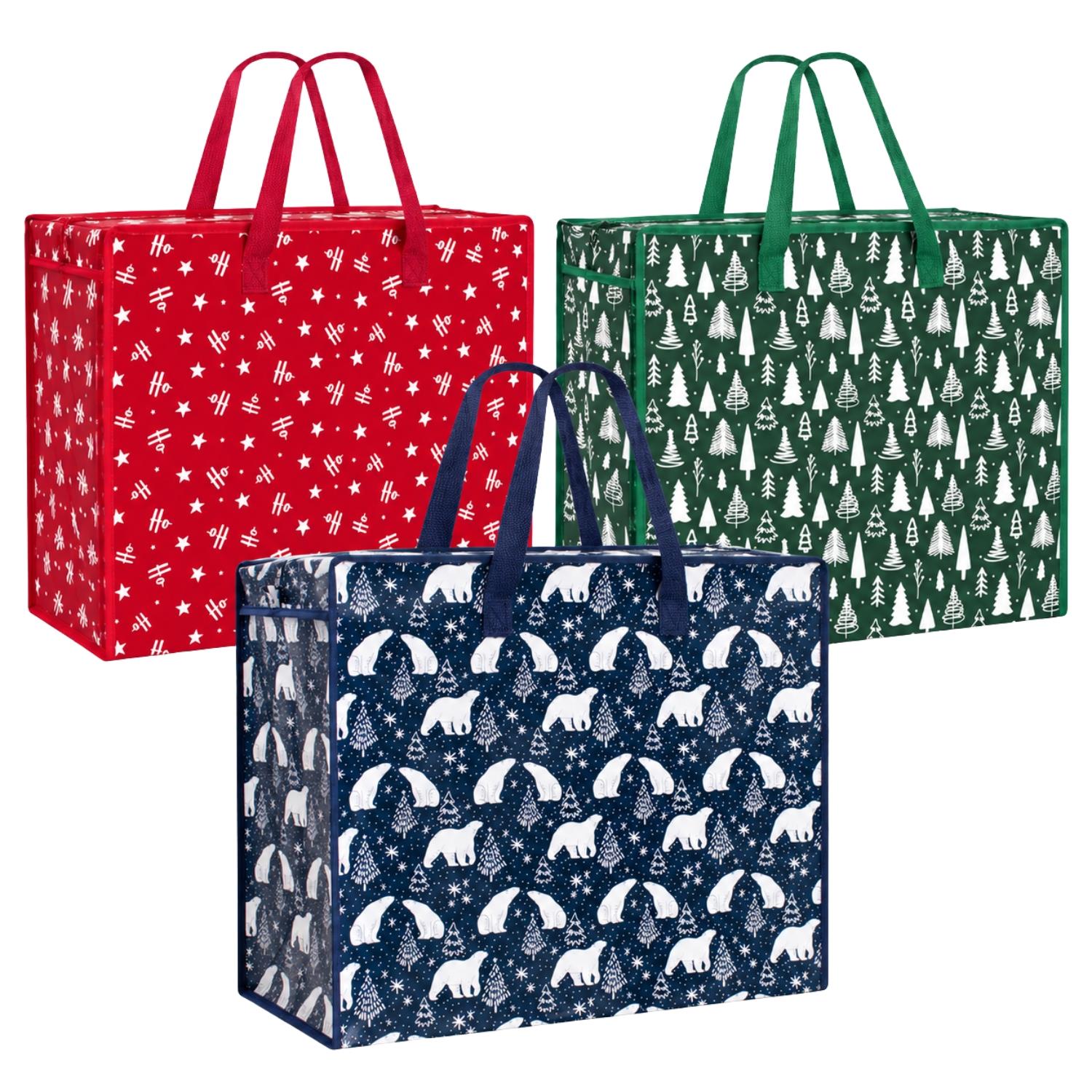 Set of 3 Christmas Storage Bags Festive Red Ornament Organiser 58x29x49cm