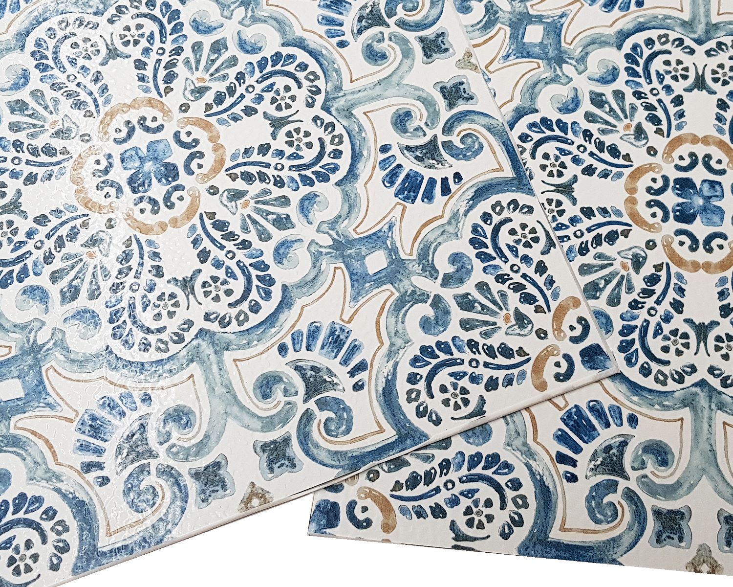 FloorPops Fontaine Pack Of 10 Peel & Stick Vinyl Floor Tiles Blue