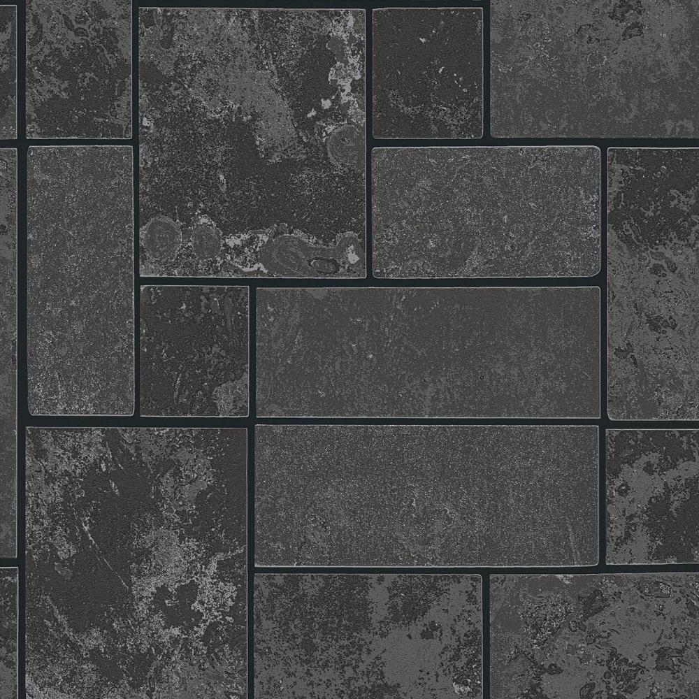 Tile Effect Wallpaper Black Glitter Stone Bathroom Kitchen Textured Vinyl