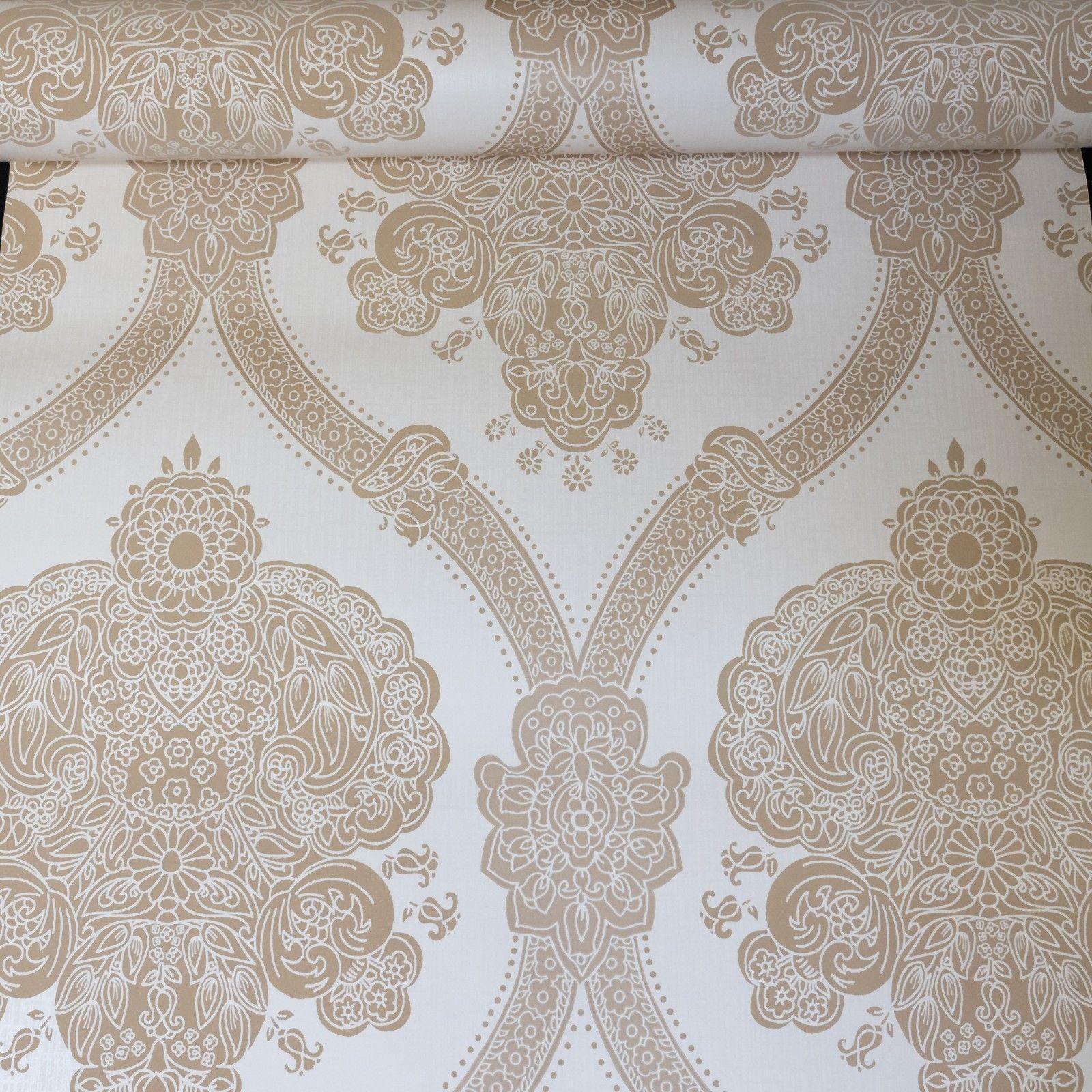 Cream Beige Regent Damask Wallpaper Moselle Textured Washable Holden