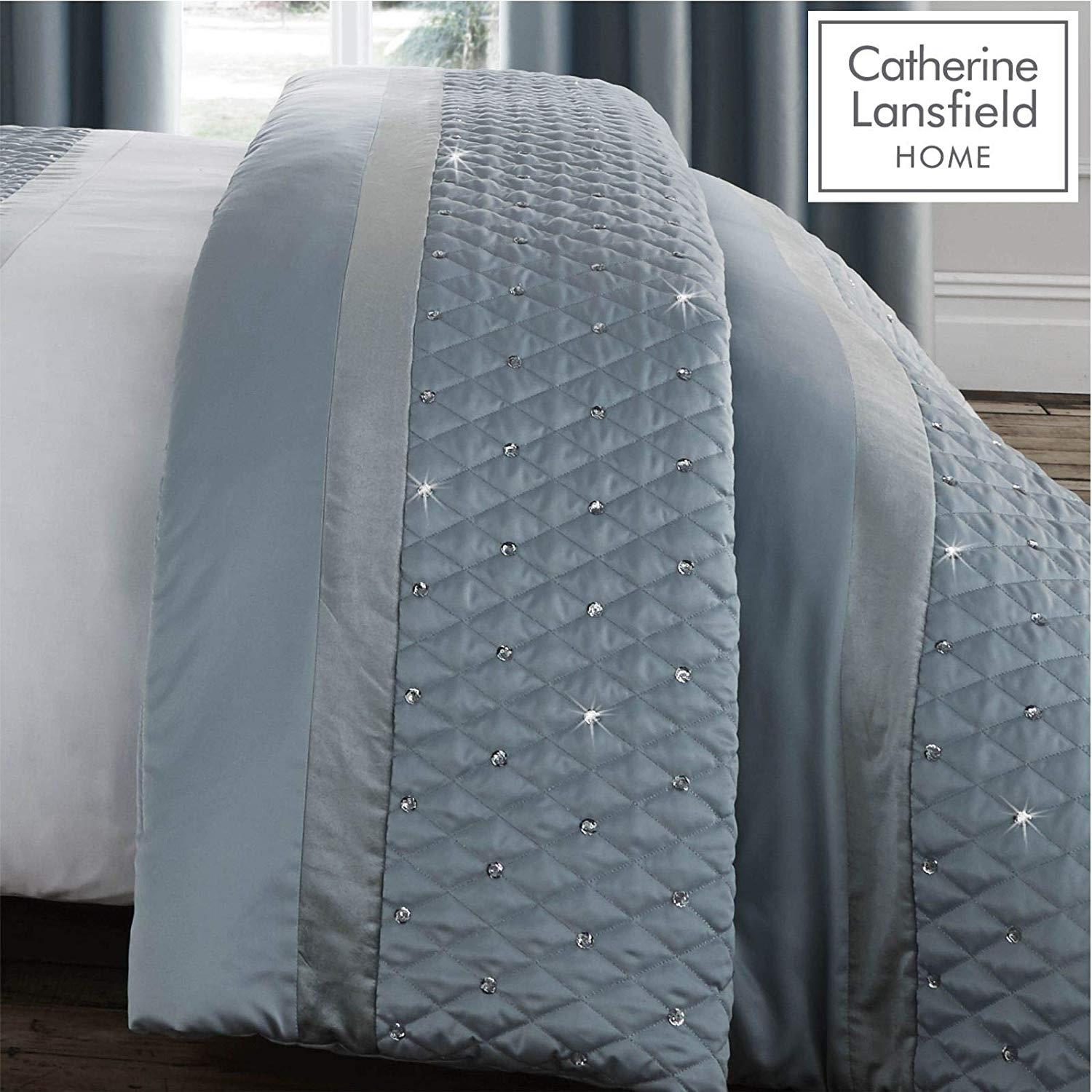 Sequin Cluster Duck Egg Duvet Set Reversible Bedding Curtain Catherine Lansfield 100% nowy, popularny
