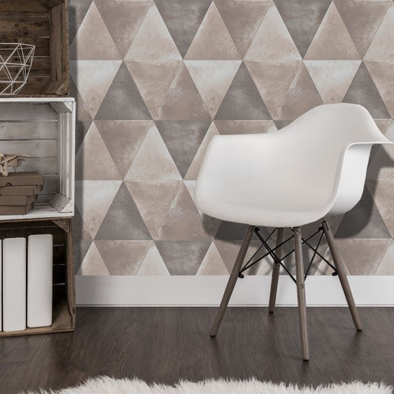 Blue Triangle Wallpaper Geometric Metallic Finish Chic Feature Muriva Caden