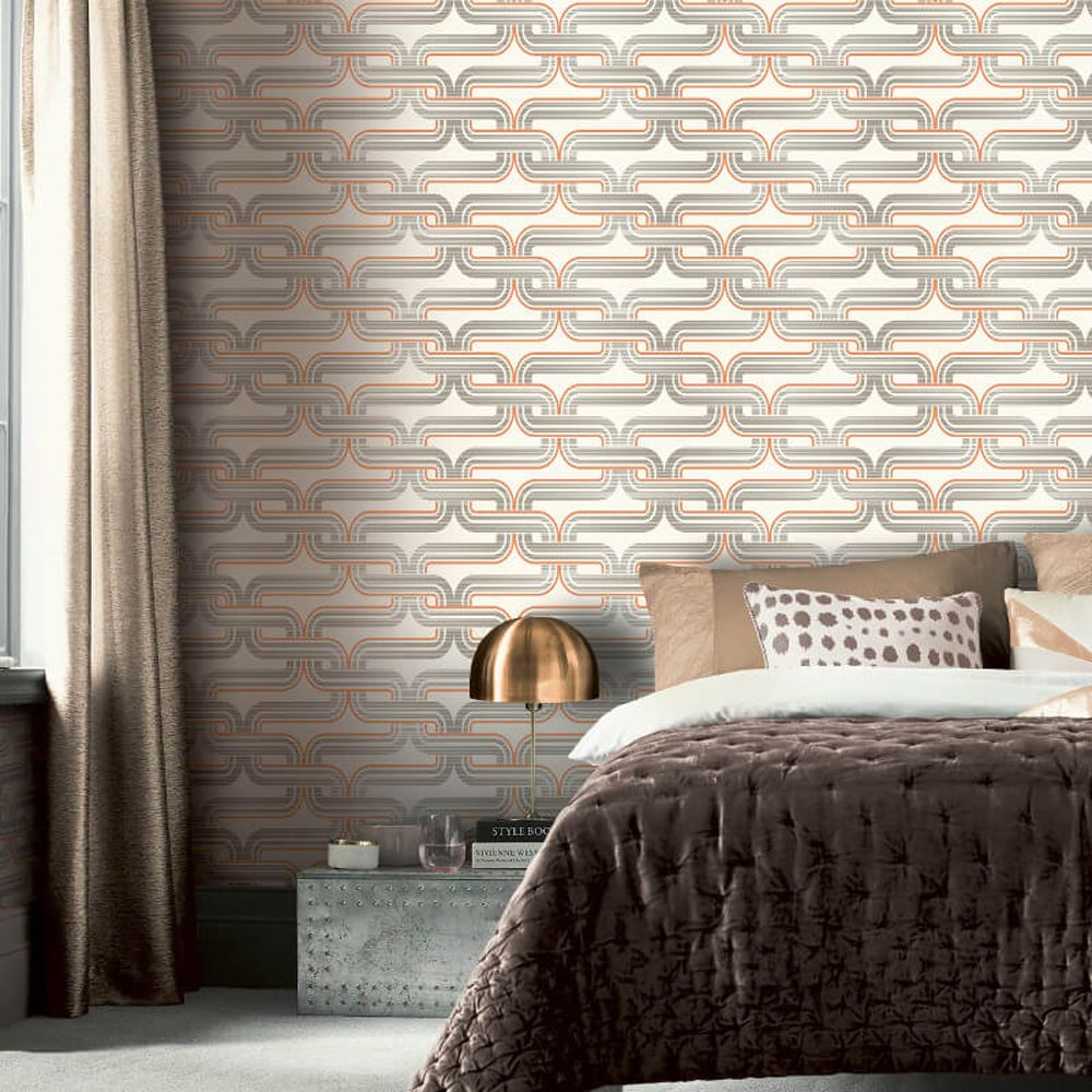 Arthouse Wallpaper Geométrico Retro Naranja Gris Plata