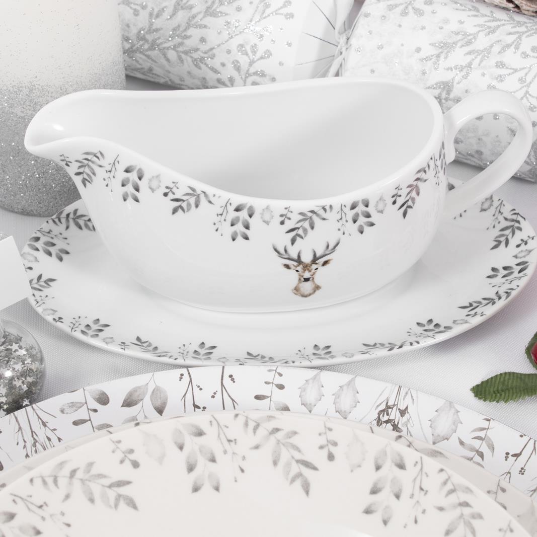 Christmas Tableware Set Grey Stag Design Full Table Setting Ceramic Table Decor - Picture 37 of 51