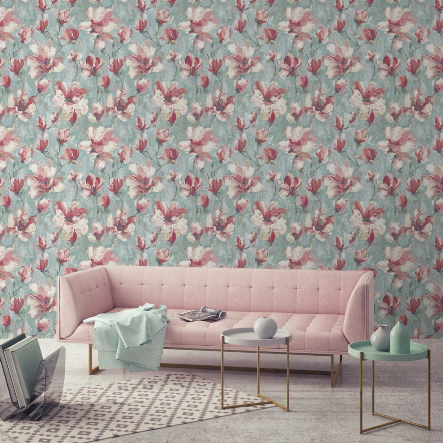 Grandeco Camilla Floral Teal/Rouge/Salbei Tapete Classic Paste The Wall Vinyl - Bild 14 von 17