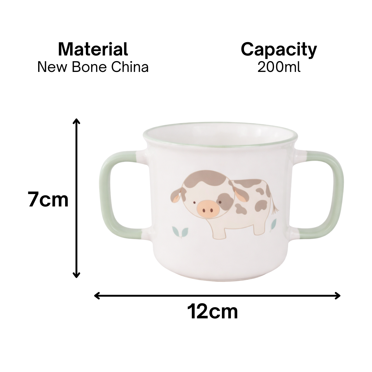 Pig Cow Sheep Kids Mug Set of 3 Double Handle Toddler Children's Cups Easy Grip