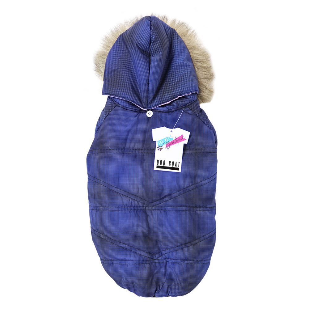 Padded Dog Coat With Fur Hood Puppy Pet Jacket Hoodie Winter Navy Blue