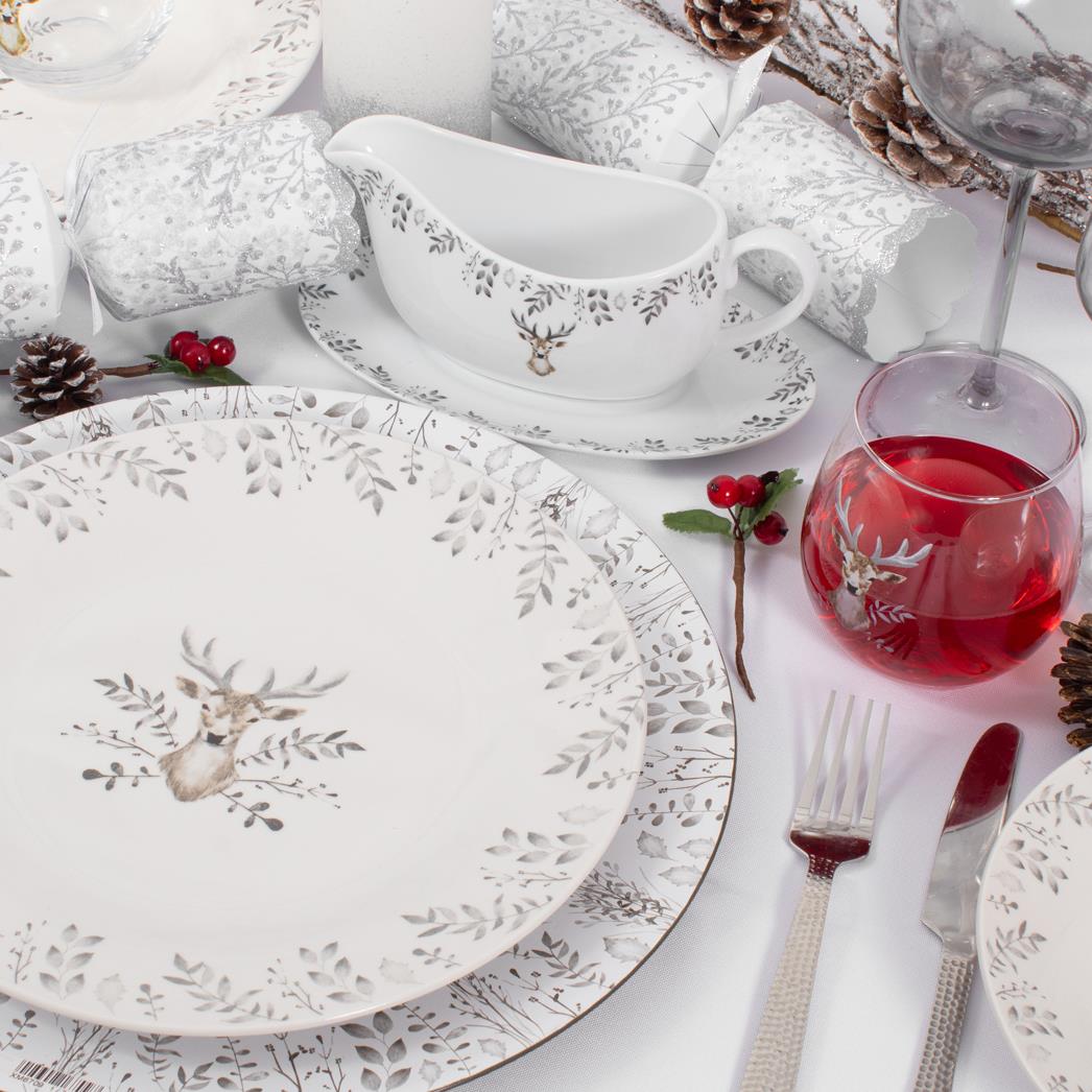 Christmas Tableware Set Grey Stag Design Full Table Setting Ceramic Table Decor - Picture 39 of 51