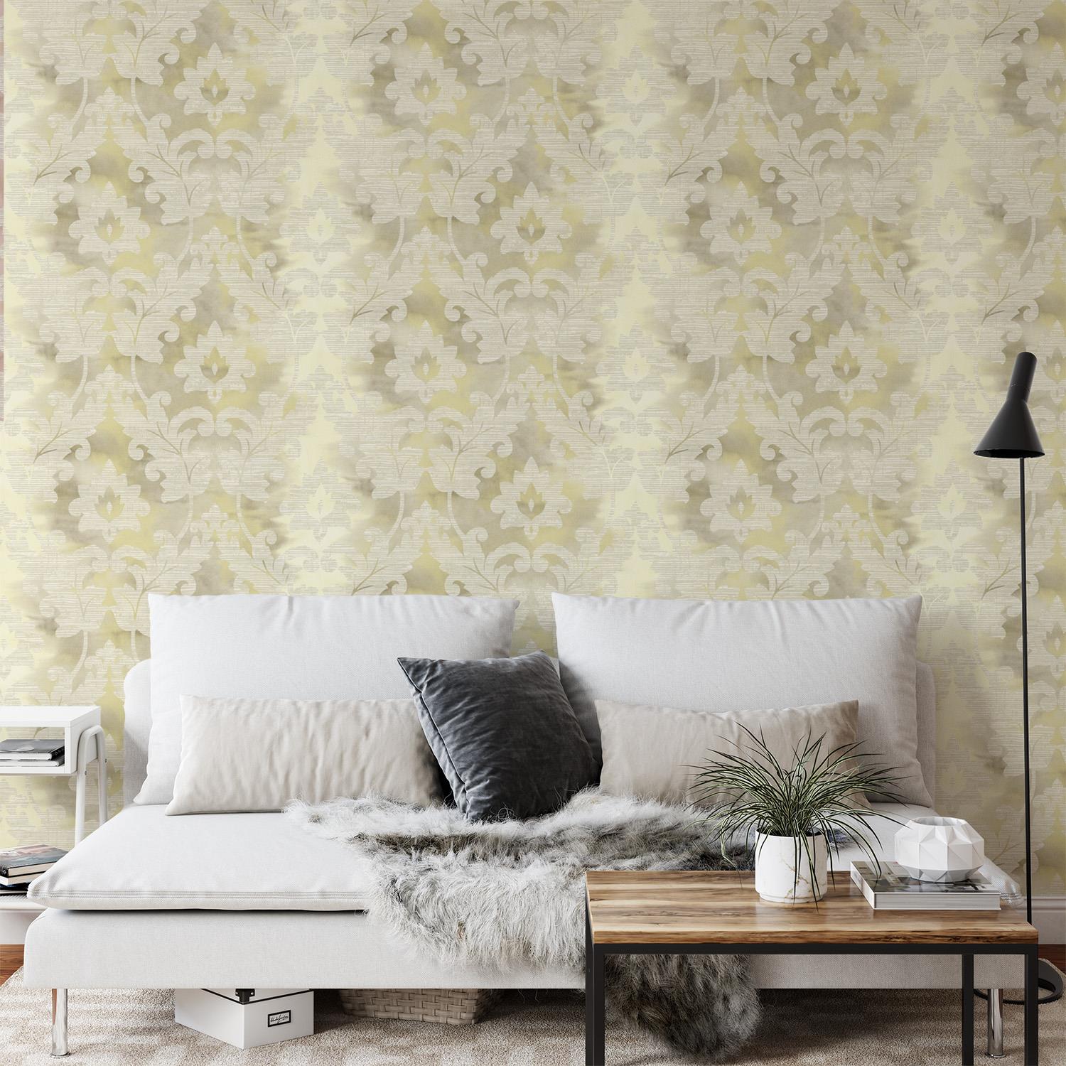 Wallquest Villa Rosa Damask Leaf Wallpaper Floral Leaves Acrylic Coated Stylish - Picture 4 of 25