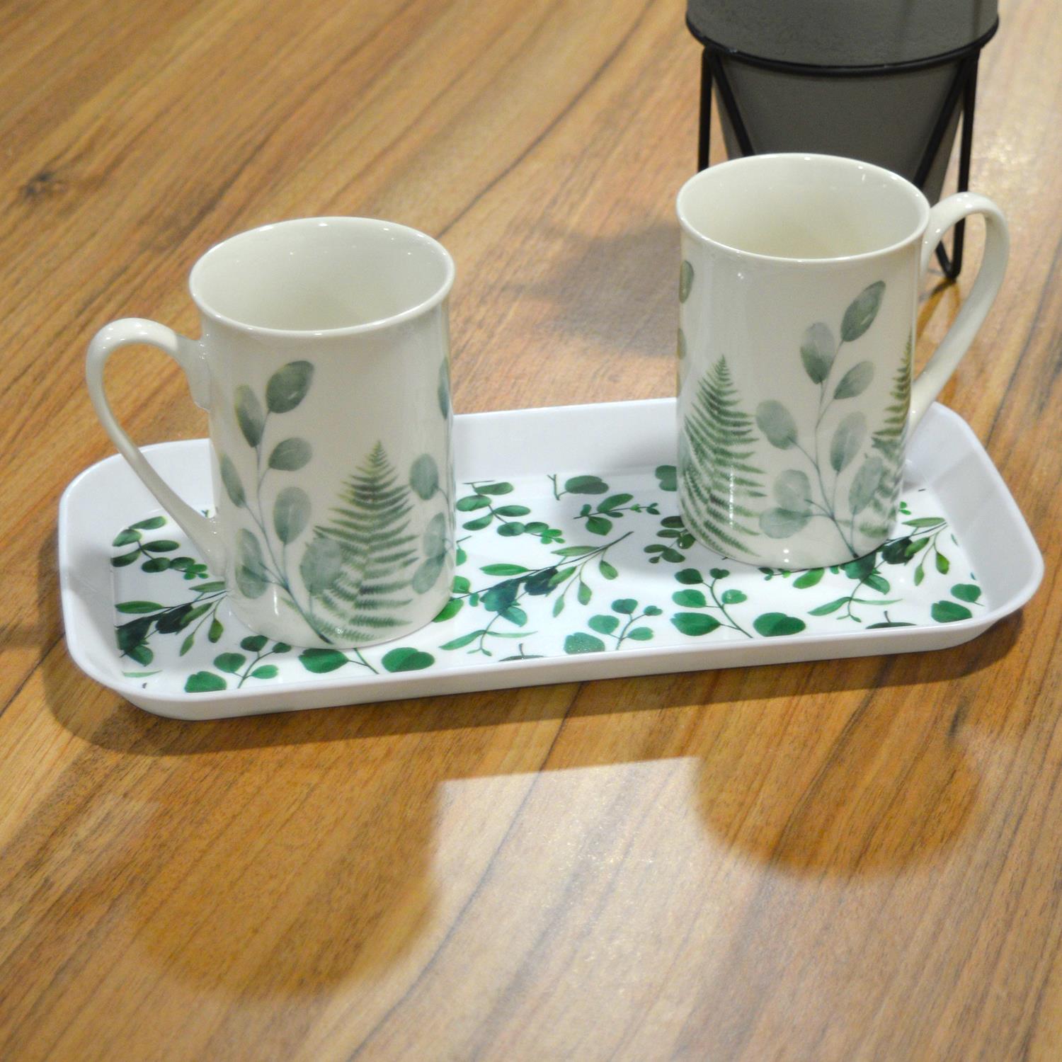 Eucalyptus Strawberry Serving Tray Tea Coffee Mugs Plastic Dish Floral Print - Picture 3 of 13