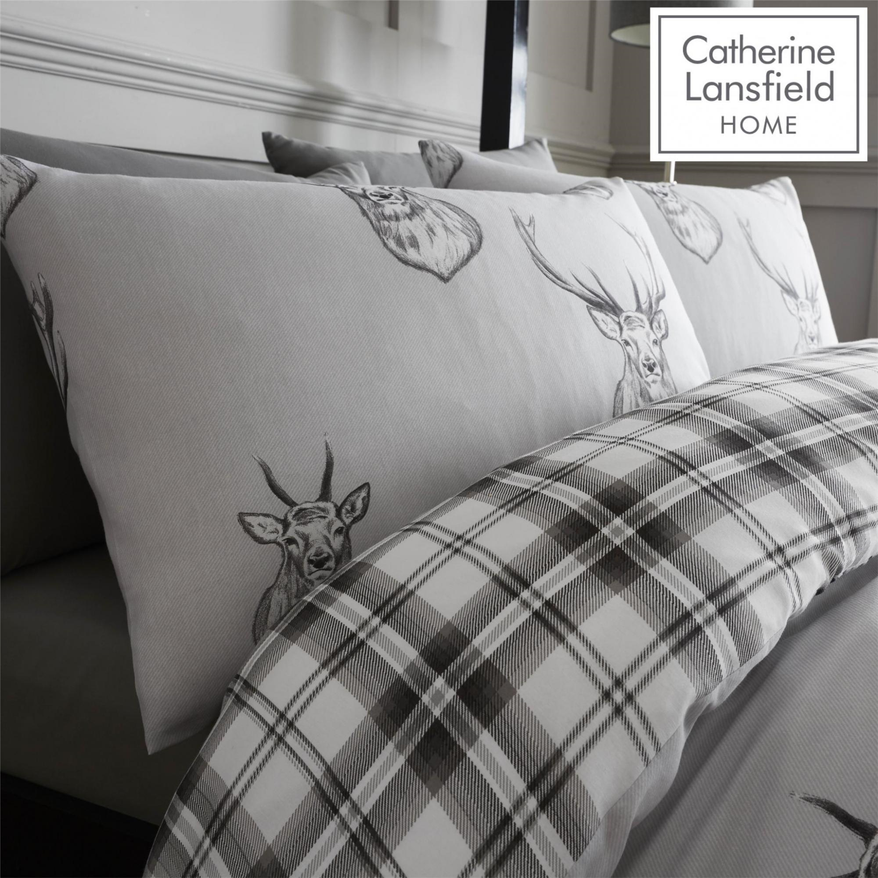 Catherine Lansfield Duvet Set Highland Stag Reversible Check Bedding