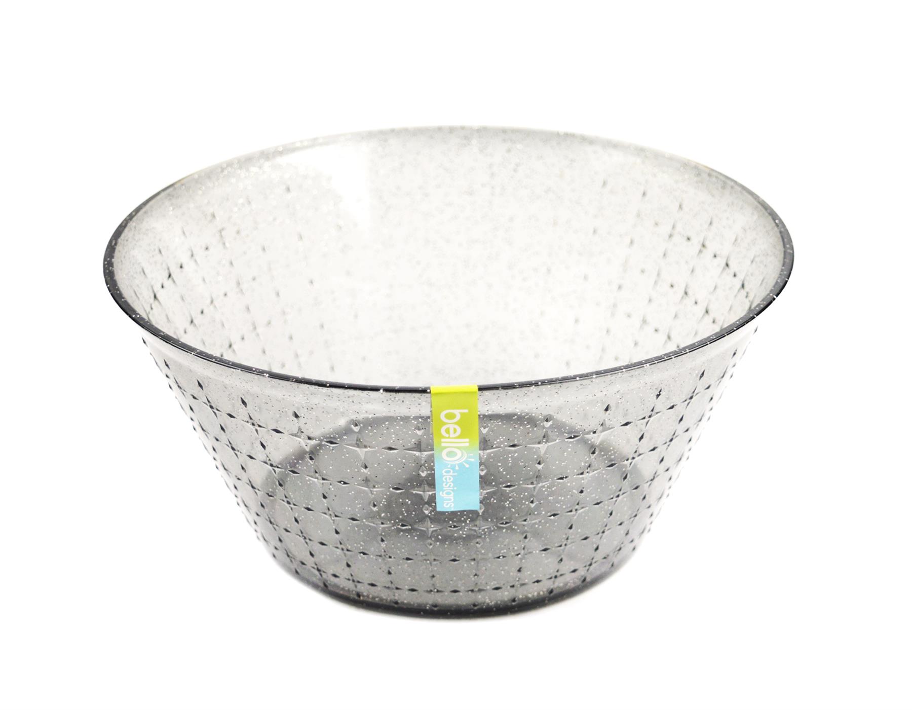 Large Salad Bowl Reusable Plastic Grey Blue Embossed Glitter Summer