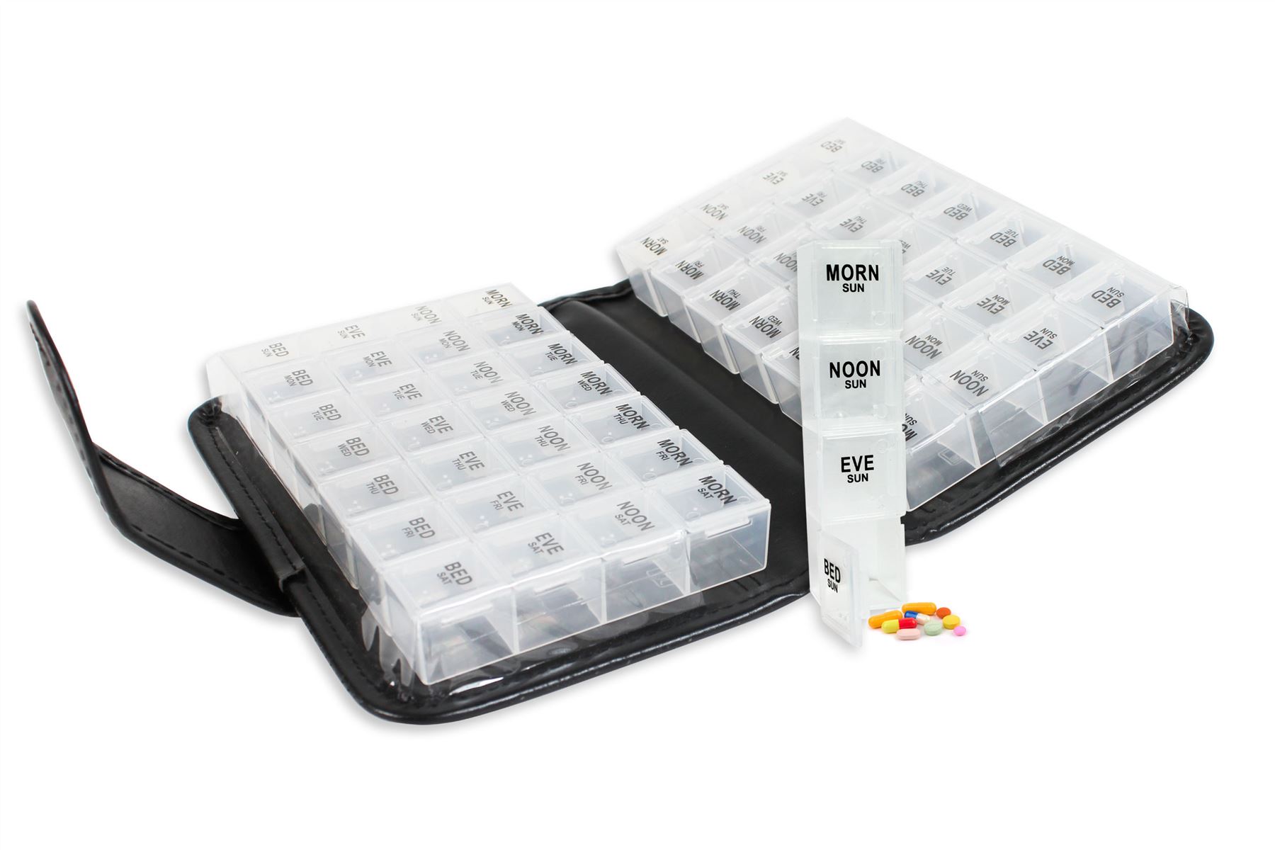 Pill Box Organiser Case Premium 14 Day Wallet Removable Daily Boxes
