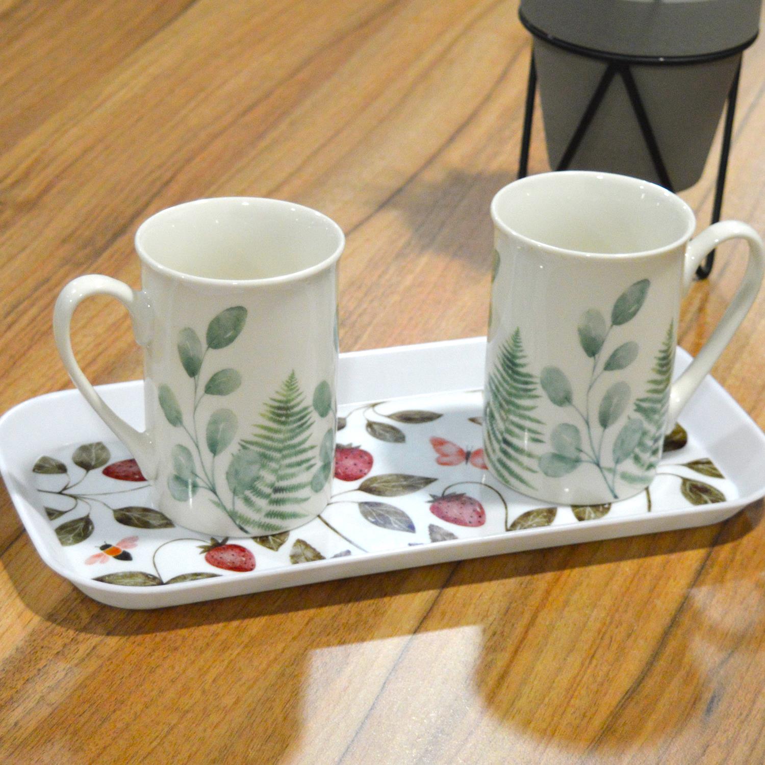 Eucalyptus Strawberry Serving Tray Tea Coffee Mugs Plastic Dish Floral Print - Picture 10 of 13