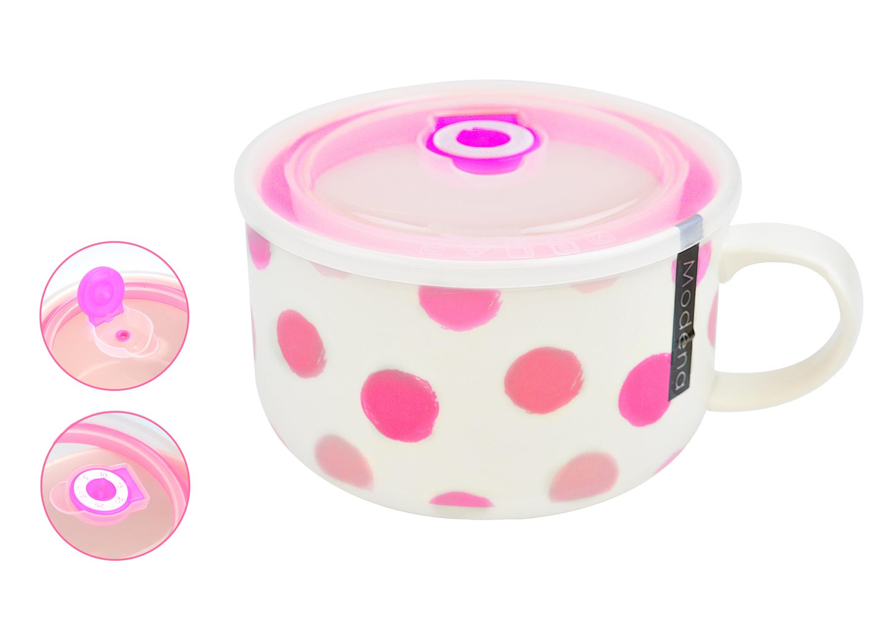 Soup Mug Bowl Dish Silicone Lid Vent Microwaveable Bone China Blue Pink 750ml - Picture 7 of 18