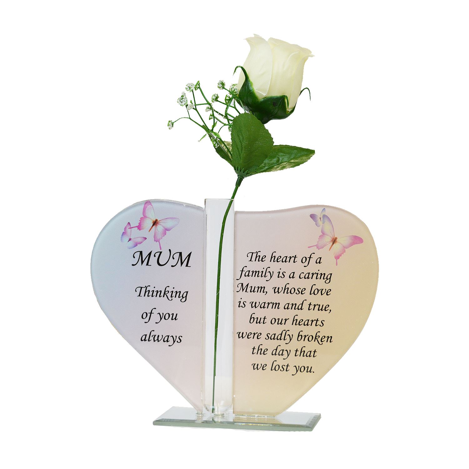 Mum Glass Memorial Plaque Vase Flowers Tribute Ornament Verse Poem