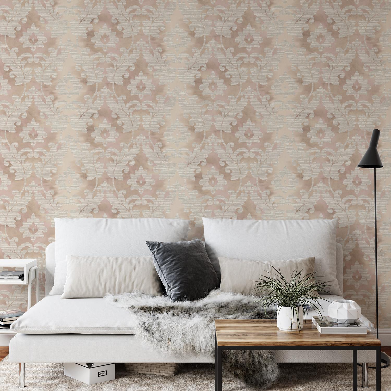 Wallquest Villa Rosa Damask Leaf Wallpaper Floral Leaves Acrylic Coated Stylish - Picture 21 of 25