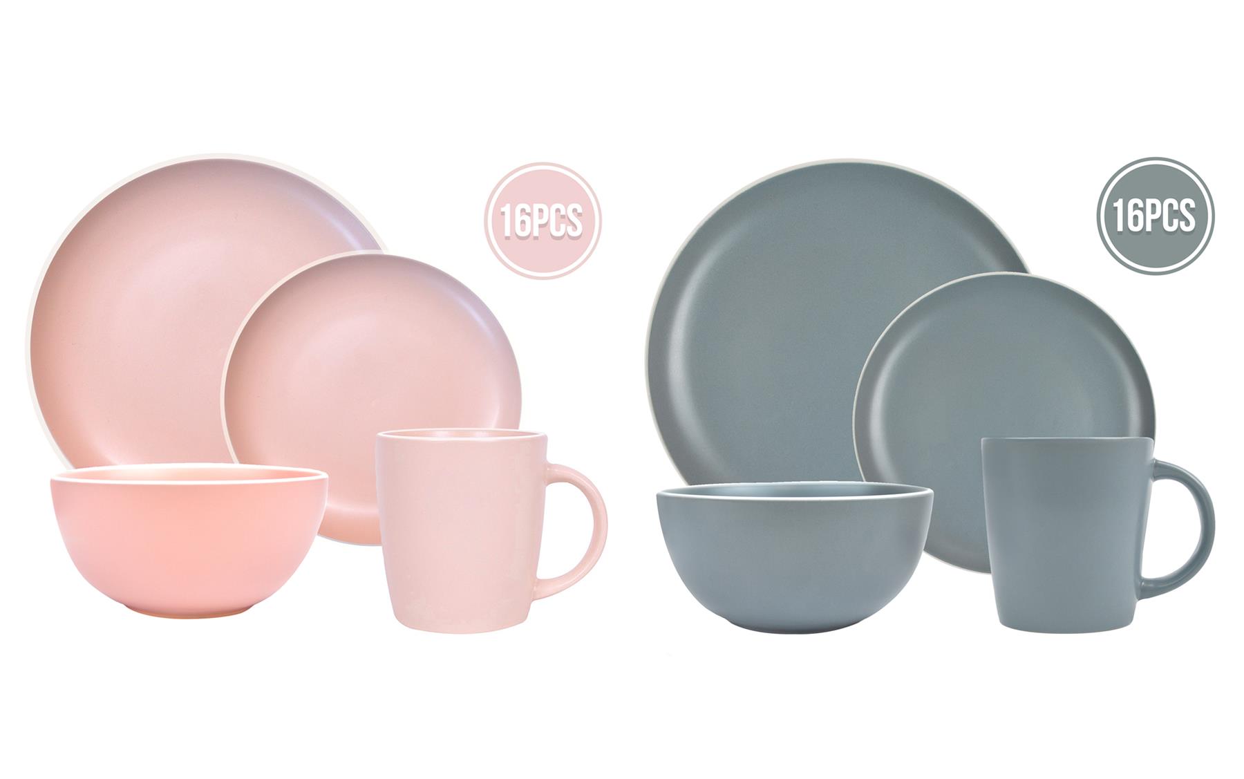 16pcs Dinner Set Two Tone Plates Bowls Mugs Stylish Kitchen Dinnerware Crockery