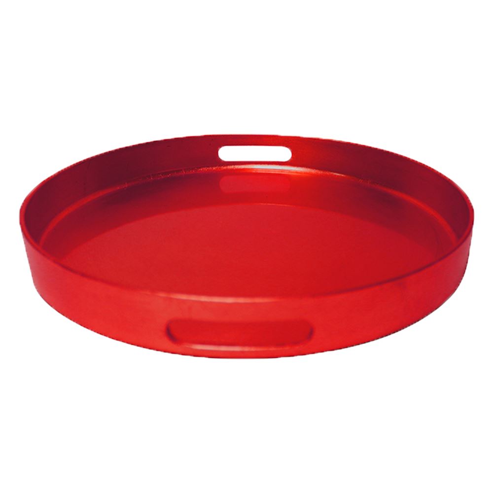 Red Lacquer Round Christmas Serving Tray With Handles Xmas Decorative