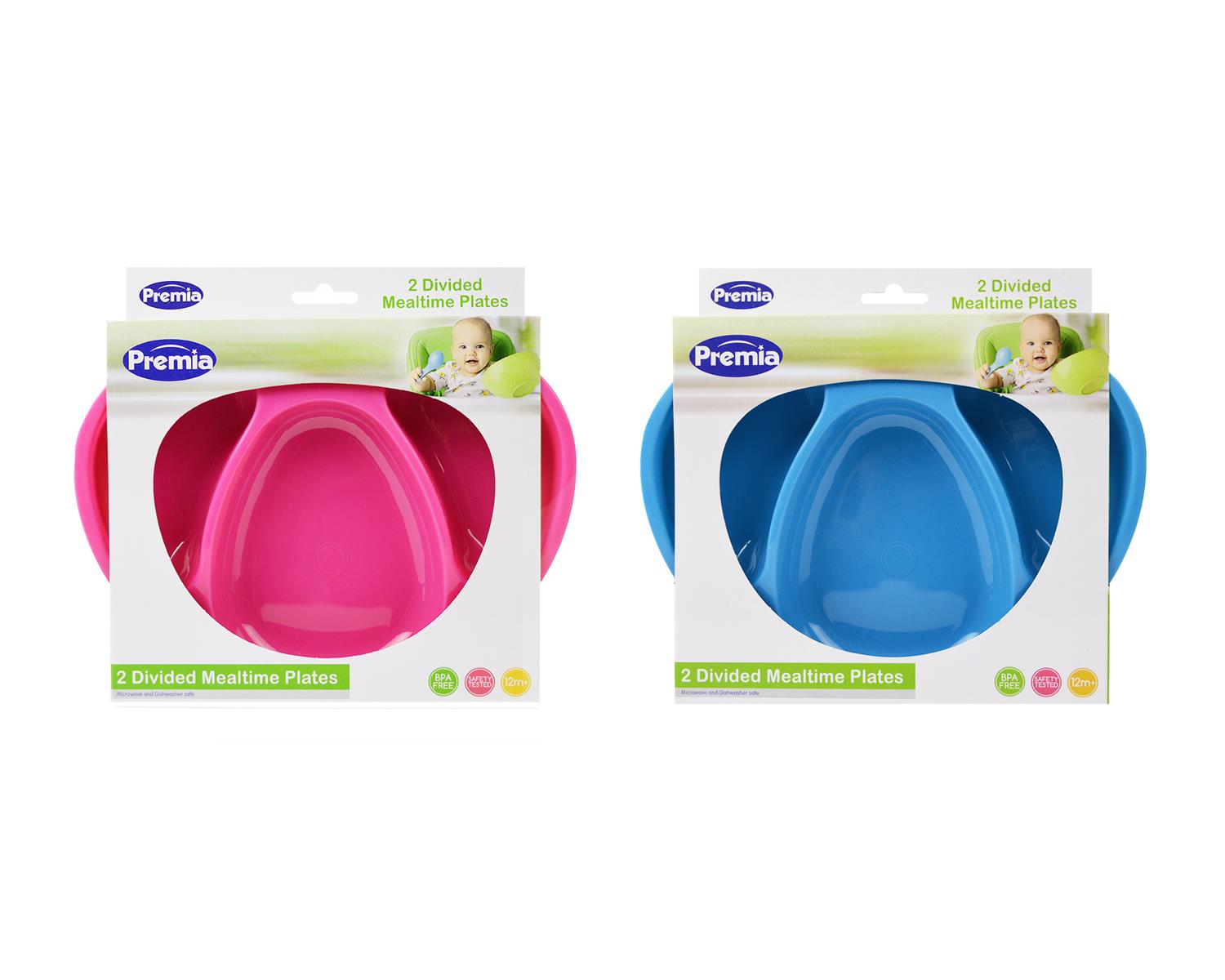2 Divided Mealtime Feeding Plates Bowls Baby Toddler Blue Yellow BPA Free